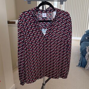 CAbi Fountain Blouse - Geometric Navy, Red and White Blouse